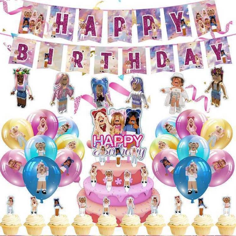 Girl Virtual World Party Set Banner Birthday Decoration Theme Scene Supplies set