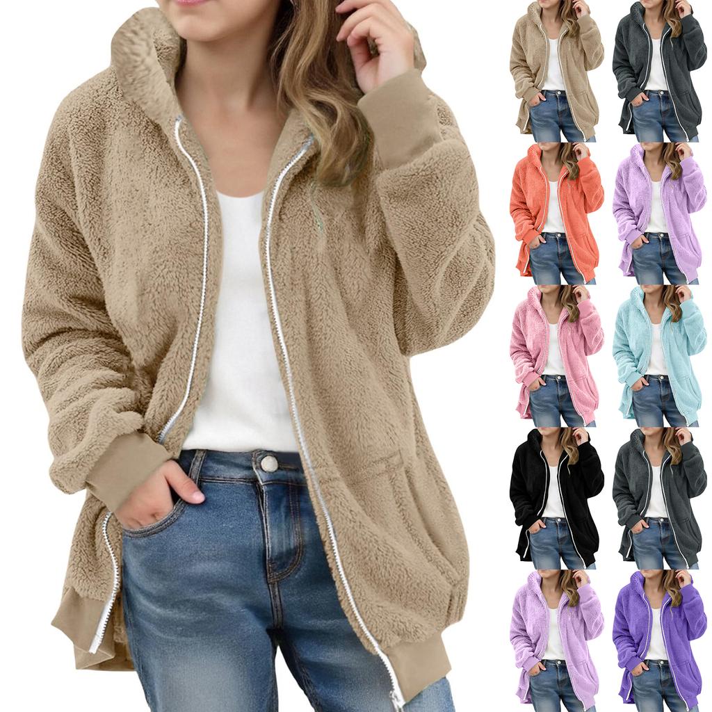 Children's Oversized Thickened Fleece Hoodie Kids' Solid Color Long-Sleeve Jacket