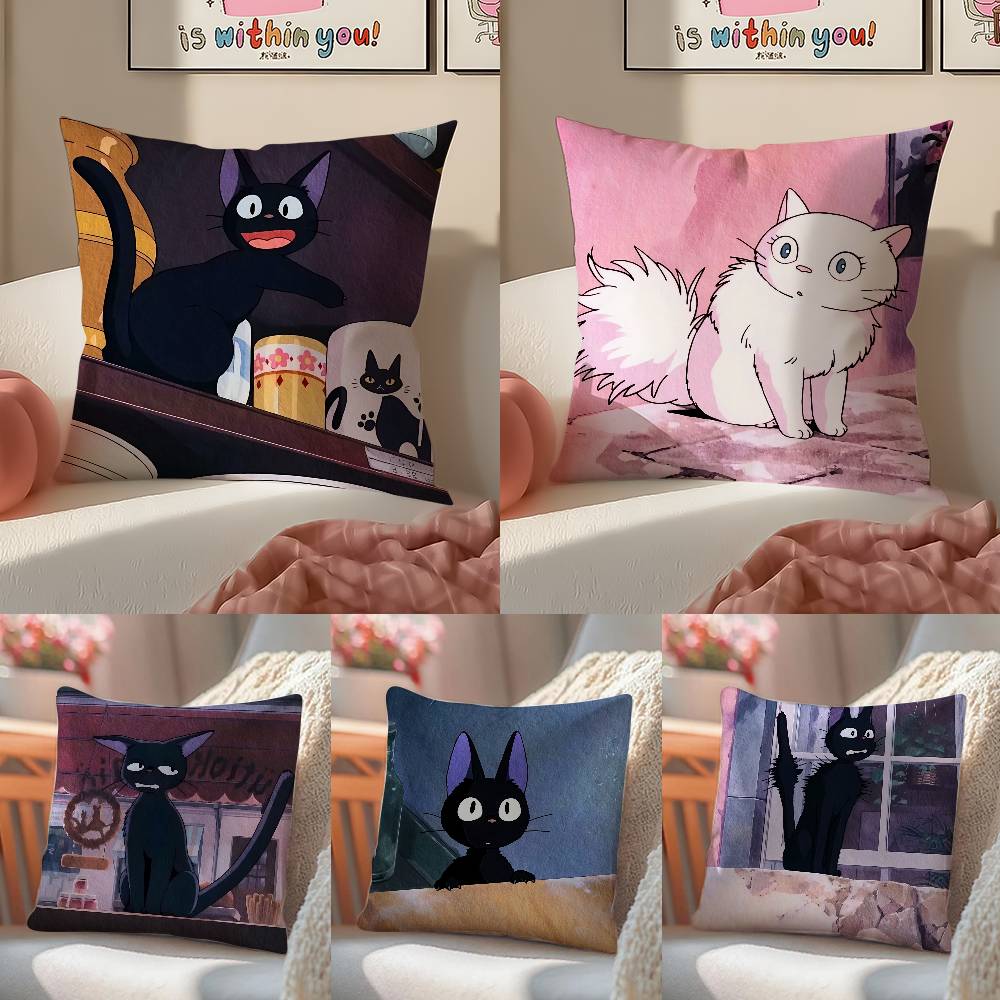 Cute Cat J-Jiji Pillow Case Anti-dustmite Pillowcase Invisible Zipper Silky Short Plush Sofa Cushion Cover