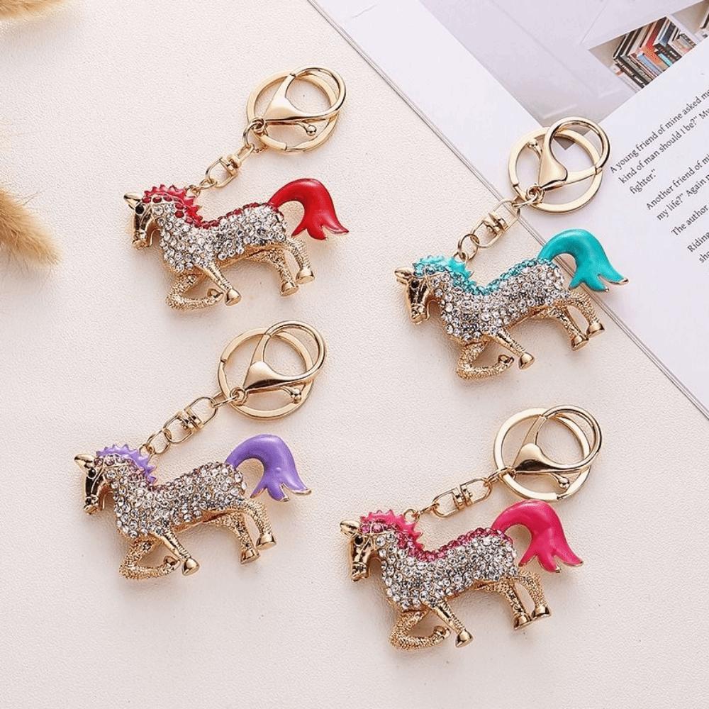 Sparkling Rhinestones Horse Pendant Keychain Colorful HandBag Pendant Animal Key Ring  Lover Friend