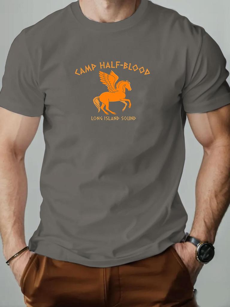 2025 New Hot Sale Mens Summer Short Sleeve TShirt with Camp HalfBlood Pegasus Print Retro Streetwear Soft Breathable Cotton