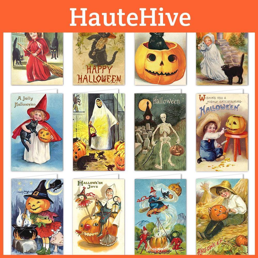 Invitation Halloween Pumpkin Cards With Greeting Purposes Party Set Decorations