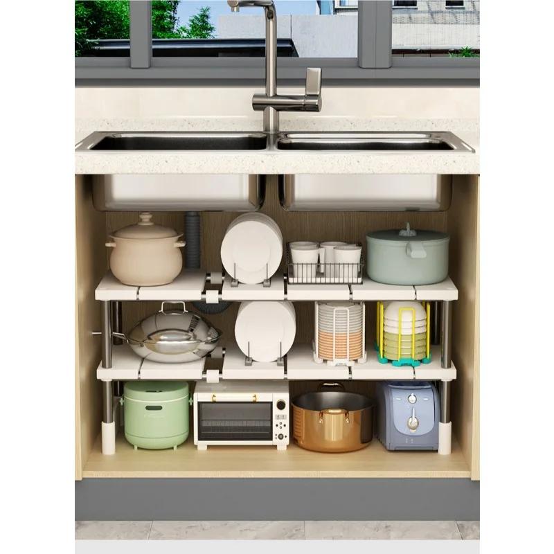 Bucătărie retractabil sub chiuvetă depozitare rack dulap stratificat dulap de bucătărie depozitare multifuncțională raft de depozitare pentru oale