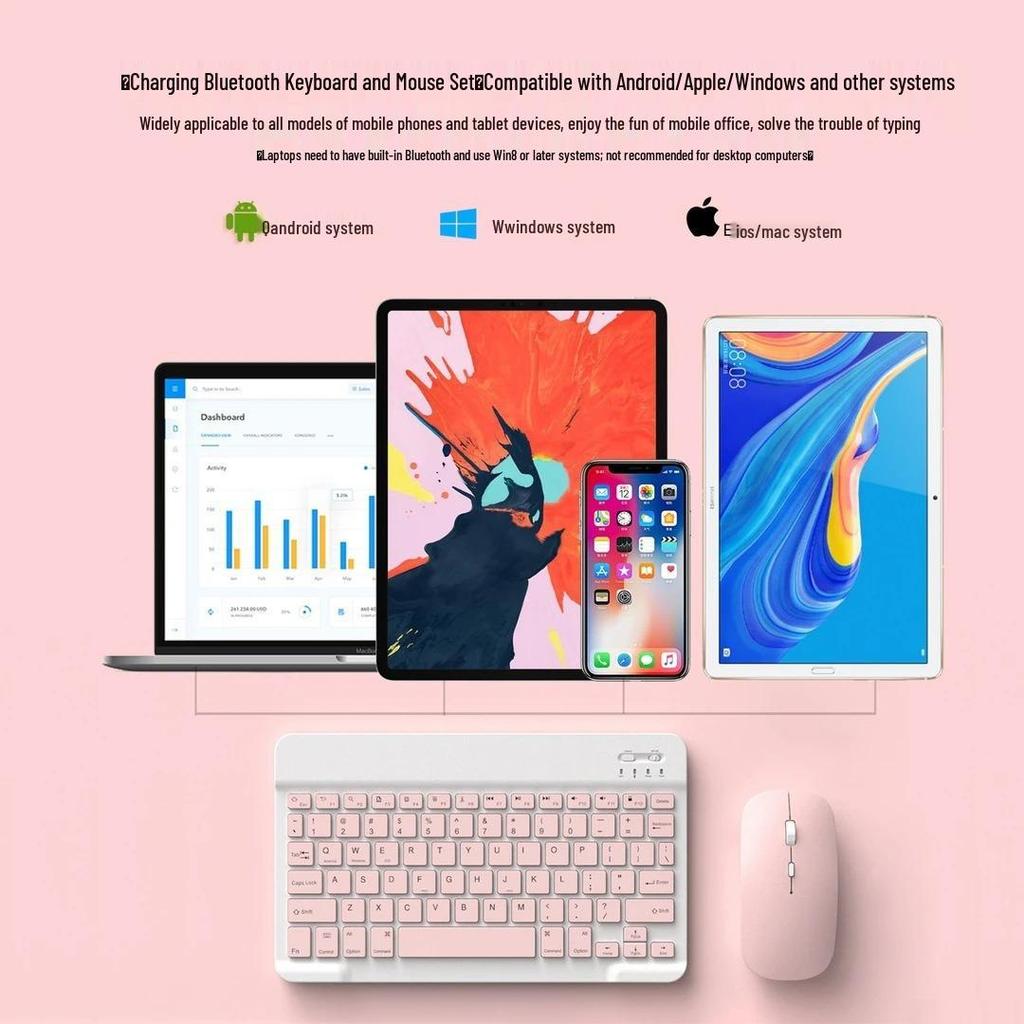Wireless Rechargeable Mouse & Keyboard Combo for iPad, Tablet, Phone, Laptop