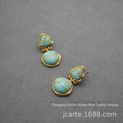 Women's Retro Geometric Turquoise Triangle Earrings