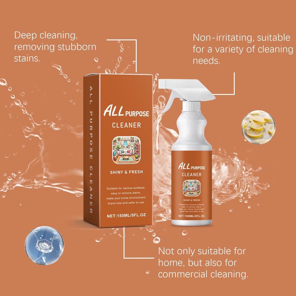 All-Purpose Cleaner Spray 150ml, Shiny & Fresh, Multi-Surface Use, Safe & Non-Toxic Formula for Home & Office