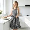 Cooking and Baking Apron with Checkered Pattern, 2 Front Pocket and Ruffle Lower Edge for Kitchen Wear Daily Use
