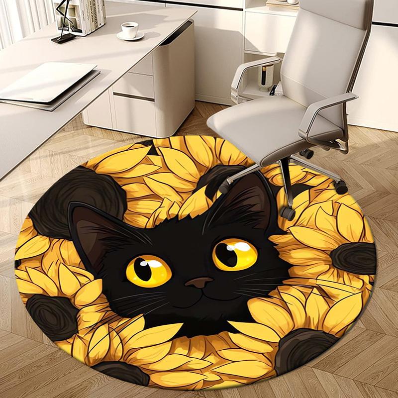 1pc Office Carpet Chair Mats Black Cat Sunflowers Perfect for Decorating Office Chairs, Living Rooms, Or Bedrooms