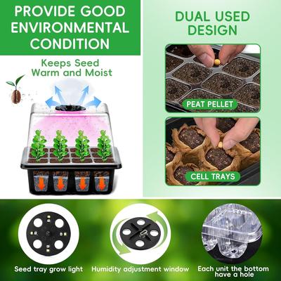 4/6 Packs Full Spectrum Seed Starter Tray with Plant Light Elevated Seedling Starter Trays With Humidity Domes Clear Cell Tray