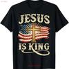 Jesus Ist König Christliches Kreuz mit USA Amerikanischer Flagge Glaube T-Shirt vintage Gewaschen Weich Stilvoll streetwear mode Dehnbar