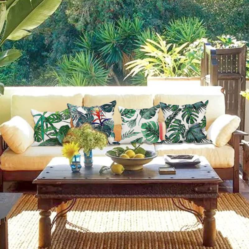 Green Garden Outdoor Cushion Covers Set With Linen Fabric For Patio Lounge Decor