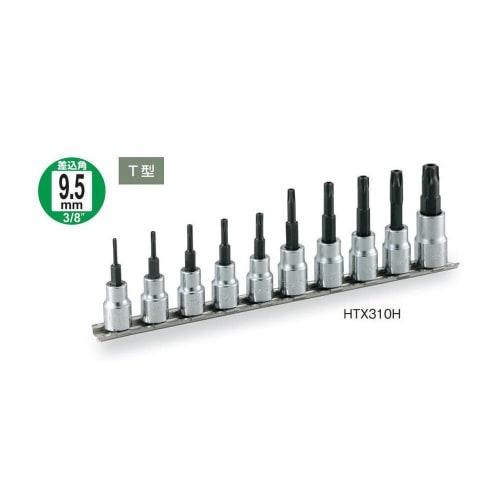TONE Torx Socket Set (Tamper-Resistant with Holder) HTX310H, 9.5mm (3/8") Drive, 10 Pieces