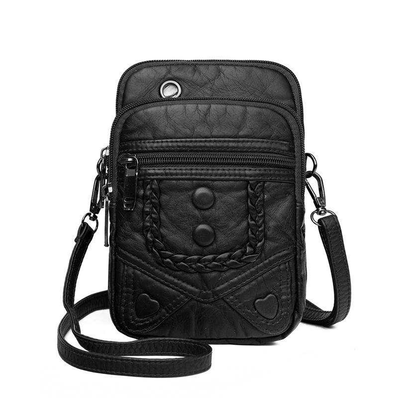 New Women's Messenger Bag Simple Mobile Phone Bag Retro Printed Shoulder Satchel Soft Leather Texture Small Square Bag