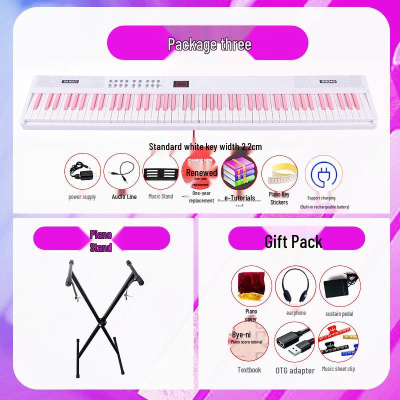 Rechargeable 88-Key Foldable Digital Piano: Bluetooth & MIDI, Perfect for Beginners & Kids