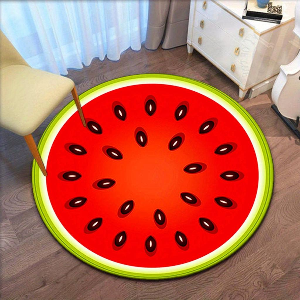 Süßer runder Wassermelonen-Teppich Flanell bedruckte Fußmatte Kinderzimmer Dekor Sommer-Thema Spielzimmerteppich Schlafzimmer Kinderzimmer Möbel