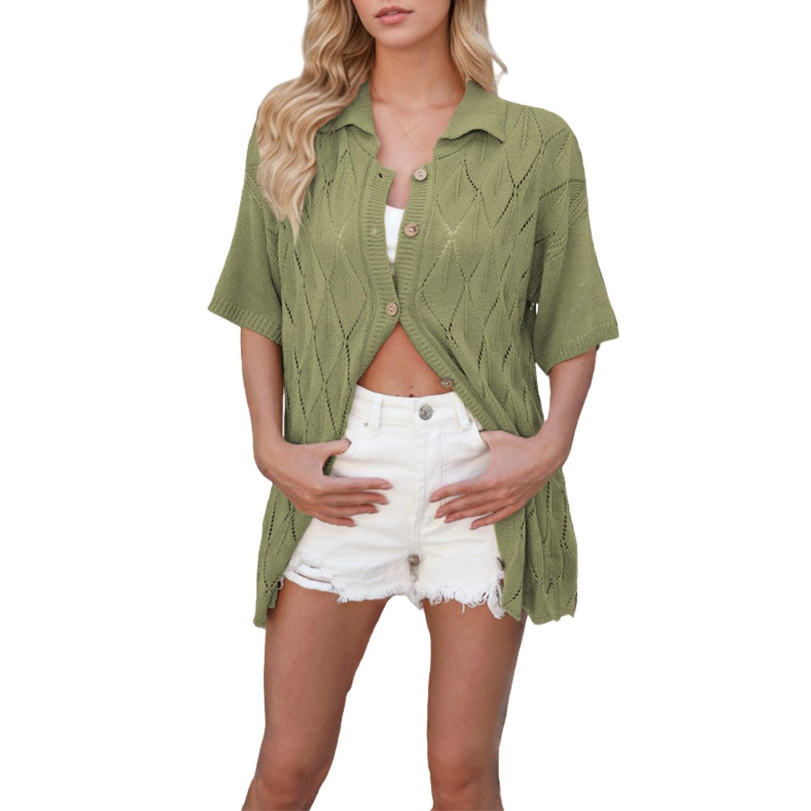 

Женский летний модный повседневный повседневный универсальный фактурный свободный кардиган с пуговицами и короткими рукавами M