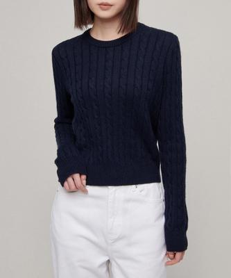 MUSINSA STANDARD WOMAN Women'S Angora Blend Cable Crew Neck Knit [Navy]