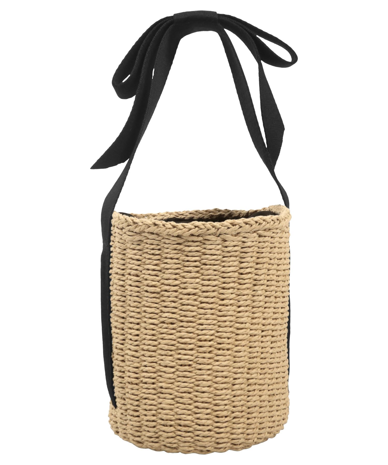 

Плетеная сумка с лентой, сумка-ведро, летняя, милая, бесплатная [Kobe Lettuce] ручка, сумка, женская, летняя, фестивальная, [B1610] размер, бежевый/черный