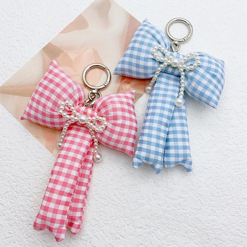 Elegant Bows Keychains for Women Cute Bowknot Beaded Keyring Charm Aesthetic Phone Chain Accessories Key Chain