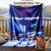 Astro Bot Flannel Blanket, Personalized Custom Name Text, Soft Warm Plush Throw Blanket For Gift