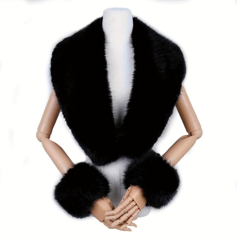Detachable Collar Cuffs Set Soft Touch Neck Warmer Versatile Faux Fur Scarf Shawl Evening Date