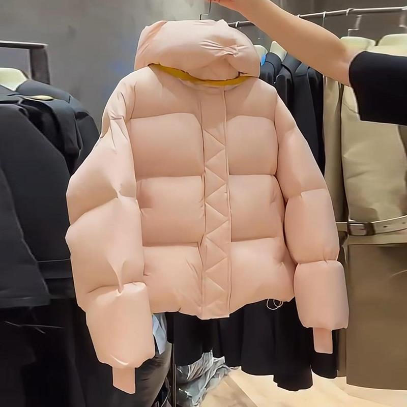 Thickness Short Down Jacket Women Winter Warm Puffer Coat Hooded Down Coats Fluffy Parkas