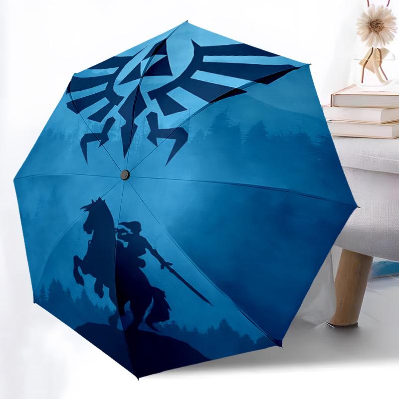 1 Stück The Legend of Zelda Automatischer Auf-/Zu klappbarer tragbarer Regenschirm mit 8-Rippen-Struktur für Damen/Herren, Ganzjahresgebrauch a0901149