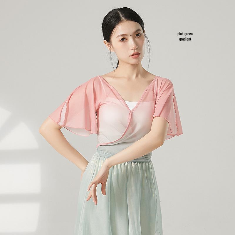 

Chinese Ethnic Dance Practice Costume: Gradient Flying Sleeves, Body Rhyme Gauze for Art Exam and Body Shaping. Extra Large