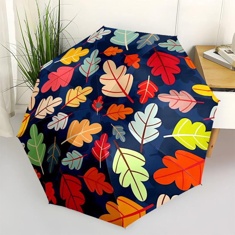 1pc Autumn Leaves Automatic Open 8-Rib Windproof Umbrella, Travel & Commuting, Suitable for All Seasons