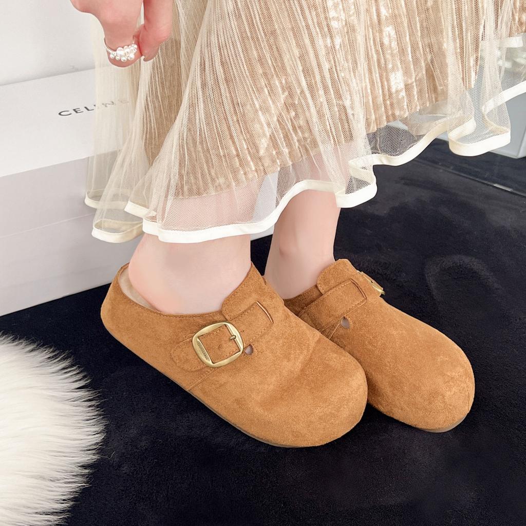 Thick bottom inner height increase velvet bag head Birken slippers women's 2025 new autumn and winter retro one-pedal Birken slippers
