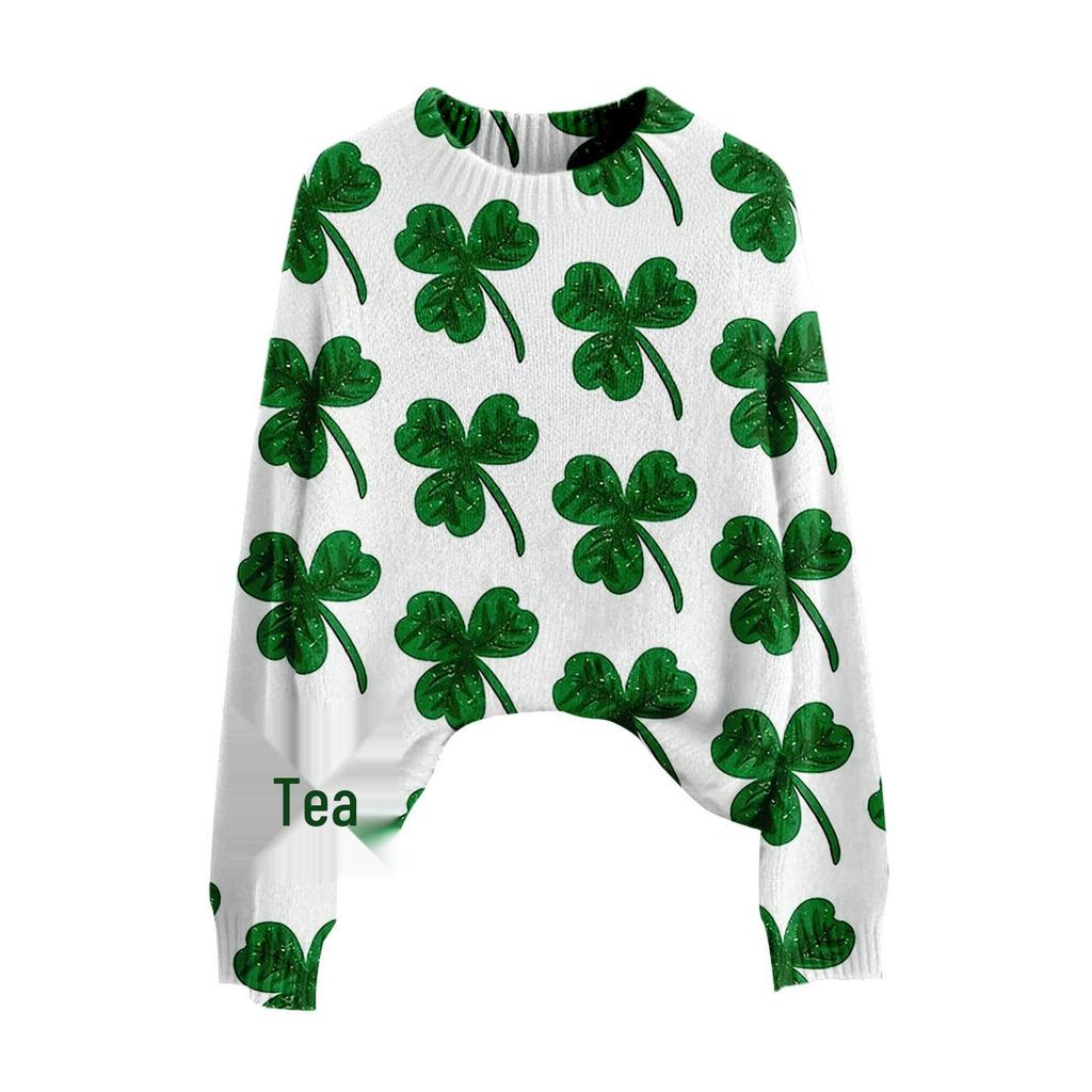 LXF-YT52 Saint Patrick's Day Fair Isle Pullover Sweater - Long Sleeve, Spring and Autumn Fashion.