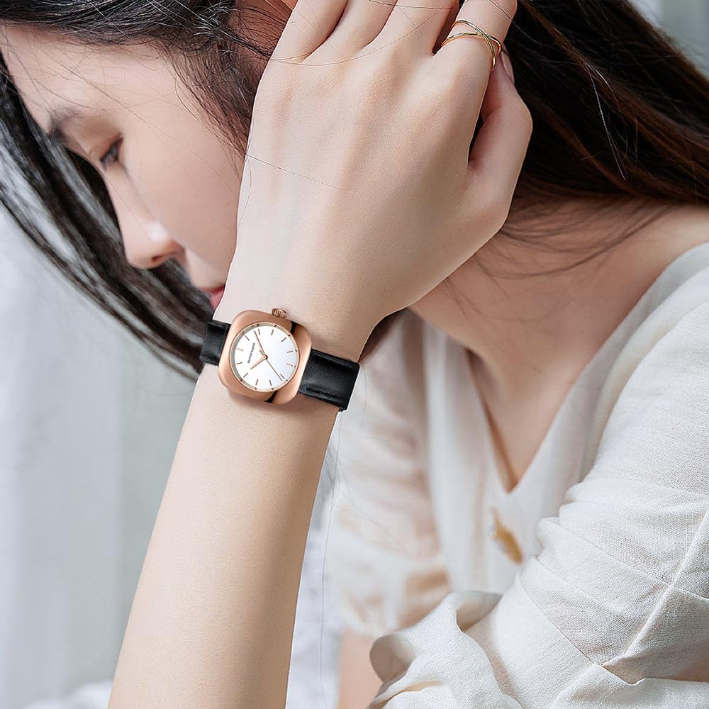 Hannah Martin Watch Stylish Classic Simple Watch Business Quartz Waterproof Watch Rose Gold Black Plate and Women's Women's (Black White) [Item]