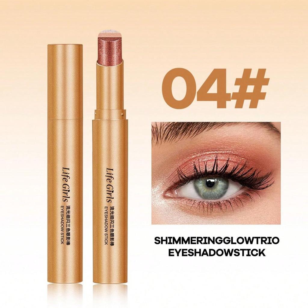 Three Color Eyeshadow Stick Matte Pearl Glitter Long Lasting Waterproof Twist Up Portable Travel Friendly Daily Eye Makeup
