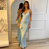 European and American Style Summer New French Sexy Babes Elegant Lace Splicing Drape Satin Suspender Dress Long Dress
