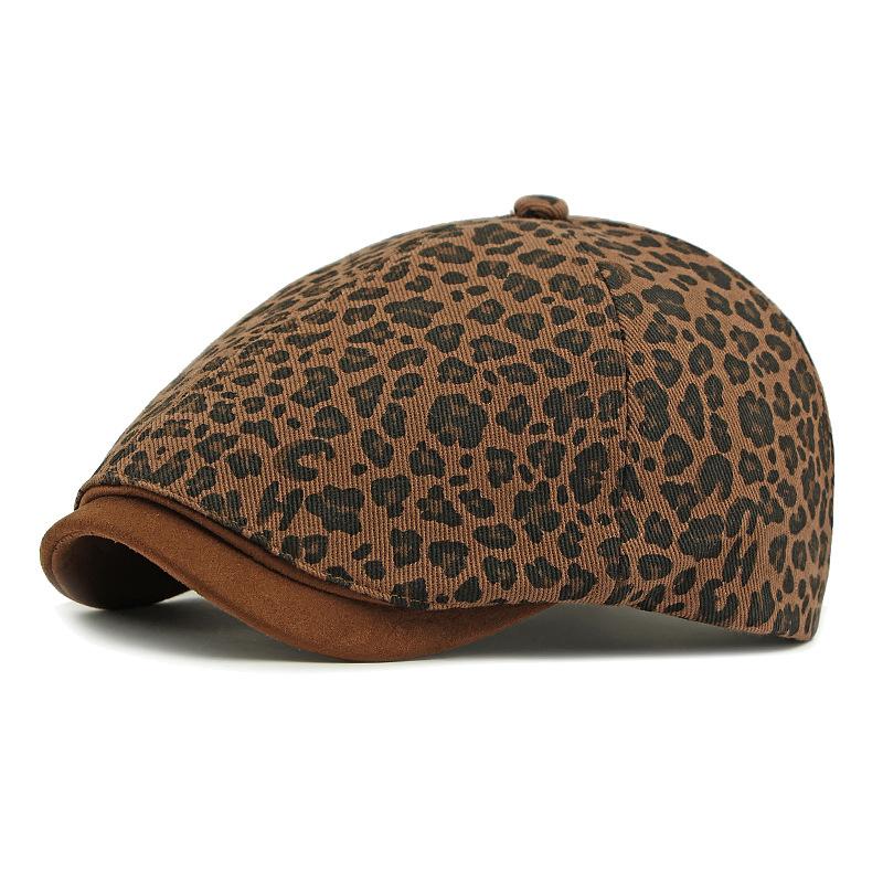 

Spring Autumn Leopard Hat Women s Retro Beret Six-Piece Cap Painted Hat Newsboy Cap кавовий