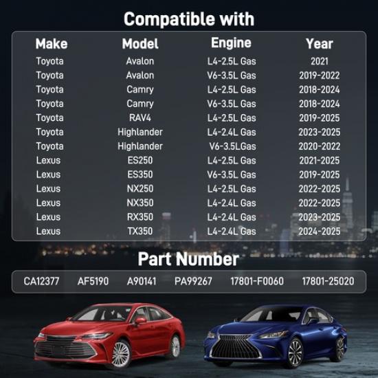 2 X Motorluftfilter vorne für Lexus ES350 19-22 Toyota Avalon CA12377 AF5190