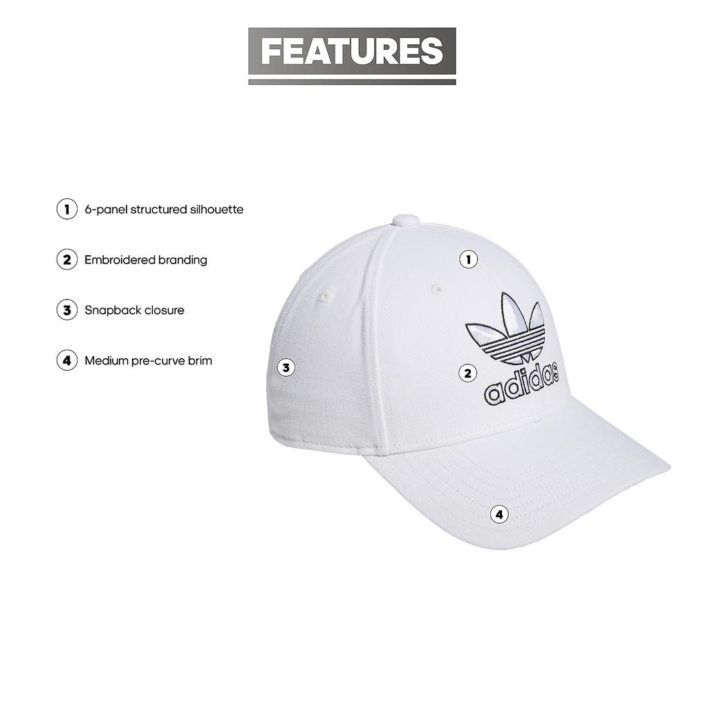 Adidas Originals Icon Structured Precurve Snapback One Size Men's 2.0 Cap, White/Black,