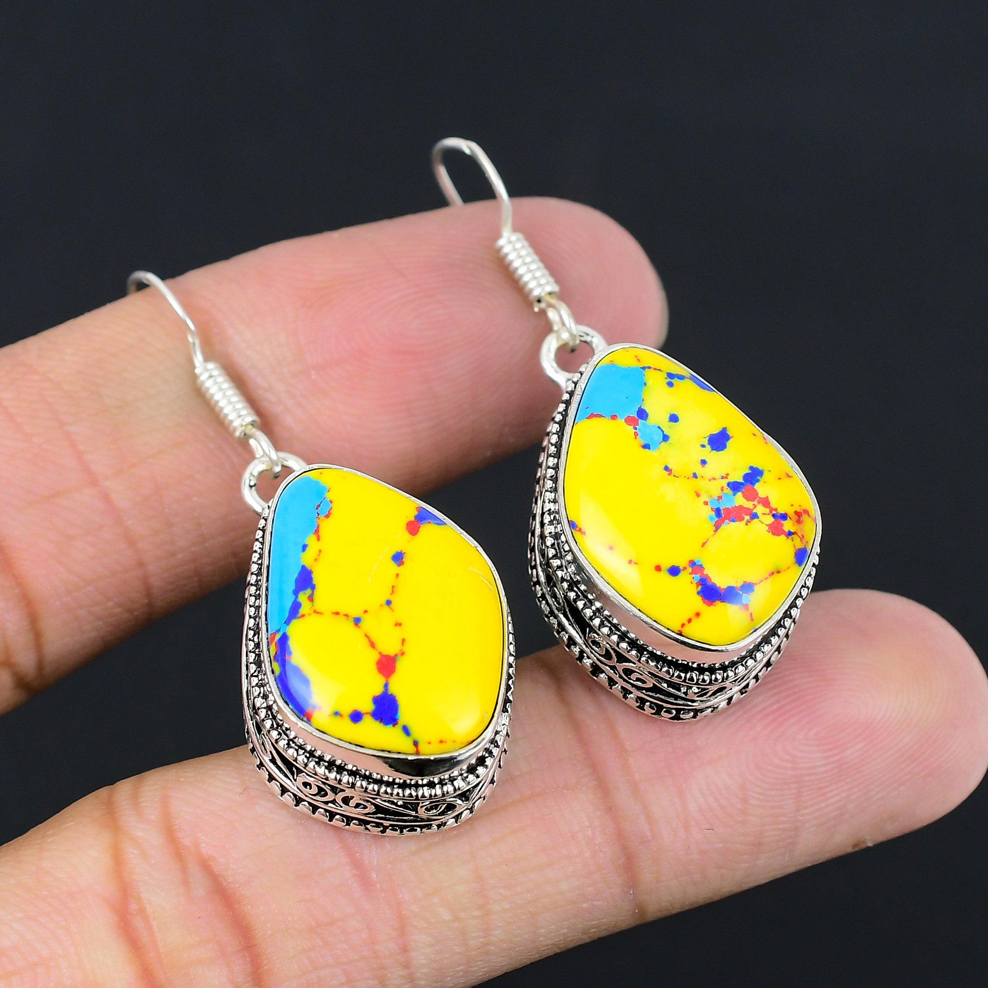 

Friendship Day Deal 925 Silver Natural Mosaic Jasper Dangling Earrings Jewelry