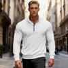 Men Sweatshirt Stand Collar Zipper Half Placket Long Sleeve Pullover Tops Solid Color Jacquard Design Sport Tops Streetwear