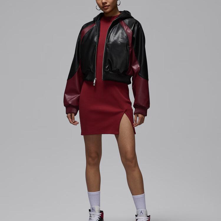 Jordan As W J FlTfx Lthr Hooded Zipper Color Block Jacket Women Jackets IF0948-011