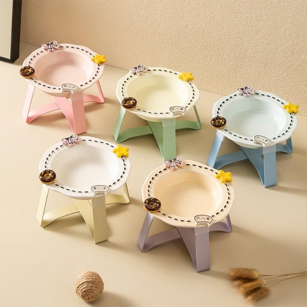 Cute Ceramic Pet Food Bowl Large Caliber Resistant Spill Elevated Pet Bowl with Stand Anti Spill Pet Bowl Feeding Drinking