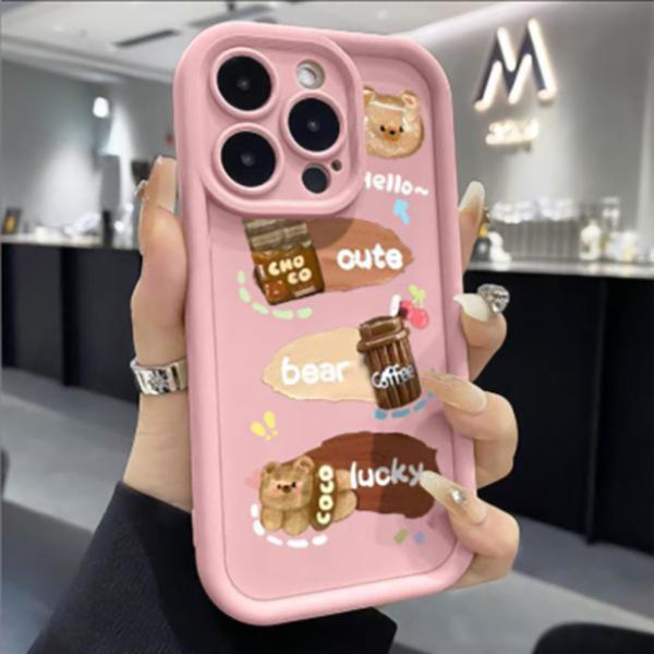 Ladder Shell Coffee Bear Graffiti Case for Apple iPhone 17 Pro Max, 16, 15, 14/13 Pro - Cute Design