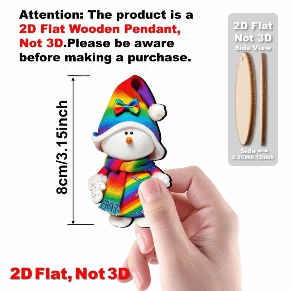 15Pcs 2D Colorful Christmas Snowman Doll Ornaments Rustic Wooden Hanging Decoration Cartoon Wooden Pendant Holiday Decor