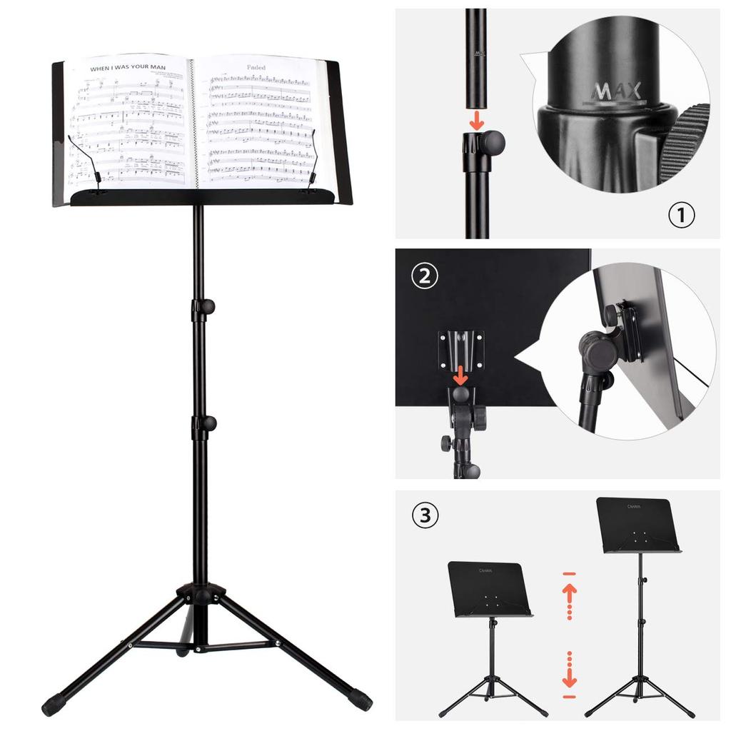 CAHAYA Folding Music Adjustable Height Includes Storage Bag and Music Stand, Tabletop/Single-Piece Stand, 2-Way Design, (80-145cm), File, Lightweight,