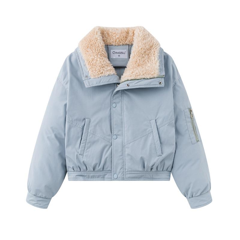 Lamb wool lapel Parker short cotton clothes women's winter clothes new small high waist thickened bread clothes trendy