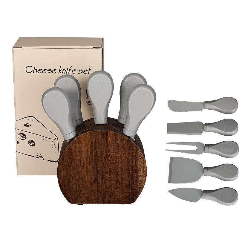 Cheese Knife & Fork Gift Set with Acacia Wood Base - 6-Piece Butter Knife Set