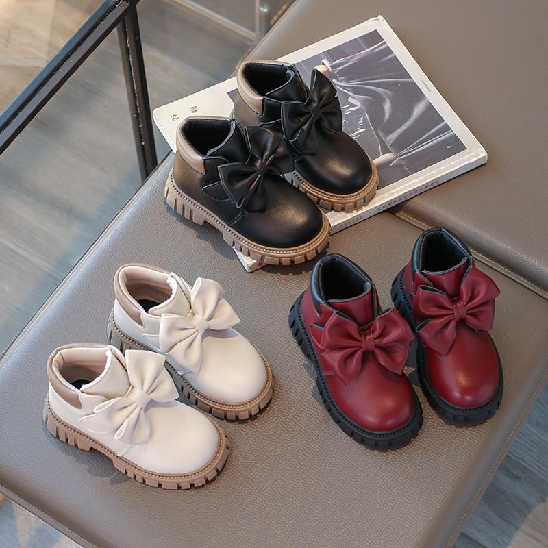 Girls Boots Bow Kids Fashion Buckle Cool Solid Color Toddler Girls Shoes Children Casual Boots Versatile Spring New Simple
