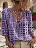 2026 Bohemian V-neck Women's Shirt - Puff Sleeve, Drawstring, Loose Fit, Holiday Style