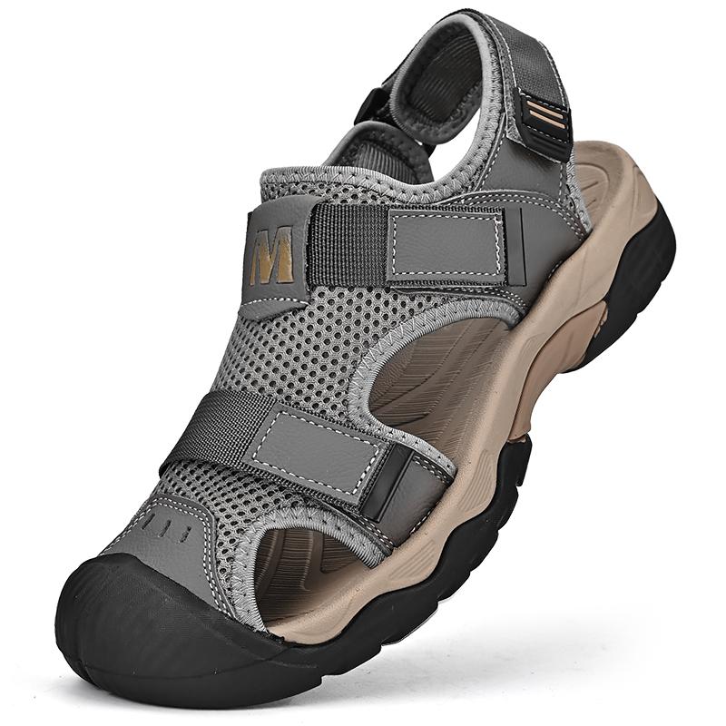 

Летние новые удобные сандалии повседневная обувь из натуральной кожи пляжные сандалии дышащая обувь мужские сандалии тапочки 46 серый