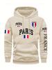 Paris Flag Letter Printed Men Women Hooded Sweatshirt Autumn Winter Daily Outdoor Vacation Fitness Casual Loose Warm Sportswear